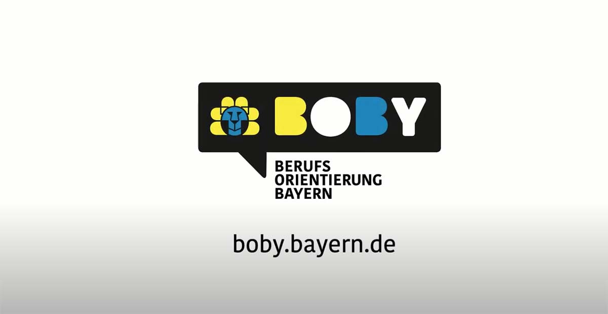 Auf weißem Grund ist das BOBY-Logo zu sehen. Darunter steht die URL "boby.bayern.de".