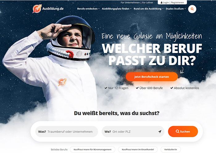 Screenshot der Webseite Ausbildung.de
