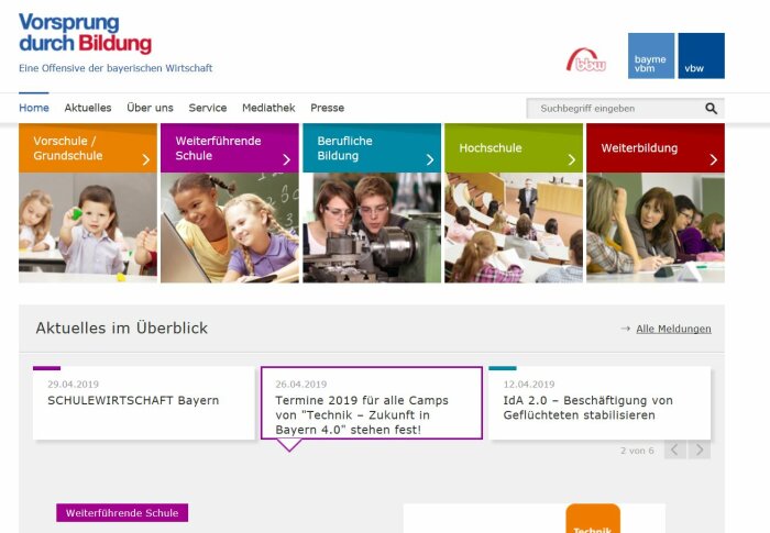 Screenshot der Webseite Vorsprung Durch Bildung