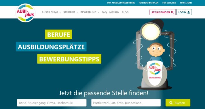 Screenshot der Webseite Aubi Plus