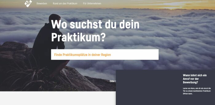 Screenshot der Webseite Schülerpraktikum