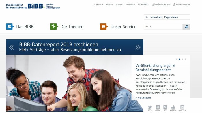 Screenshot der Webseite Bundesinstitut für Berufsbildung