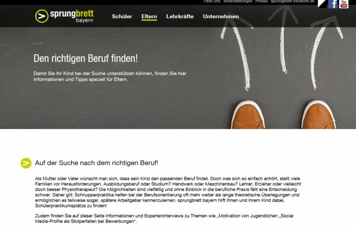 Screenshot der Website Sprungbrett Eltern