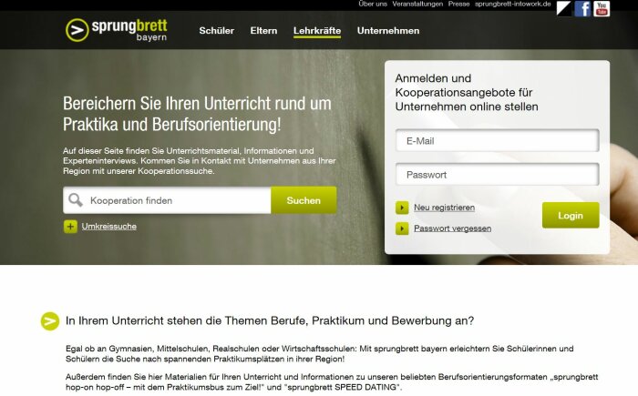 Screenshot der Webseite Sprungbrett Lehrer