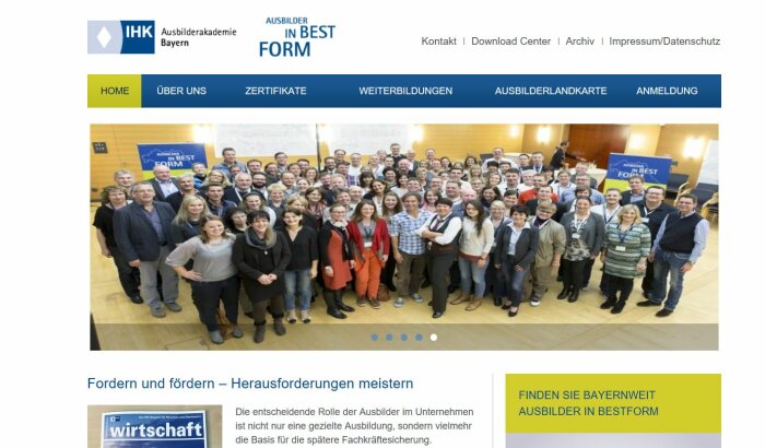 Screenshot der Webseite Ausbilderakademie Bayern
