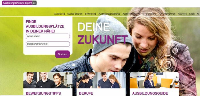 Screenshot der Webseite Ausbildungsoffensive Bayern 
