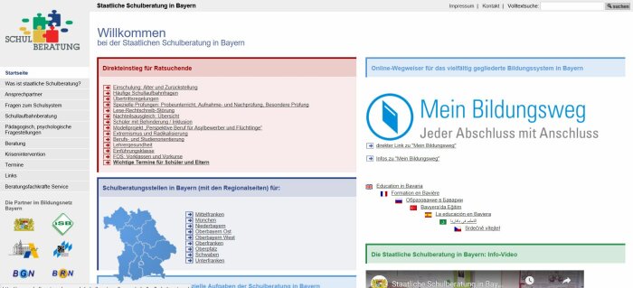 Screenshot der Website Staatliche Schulberatung Bayern