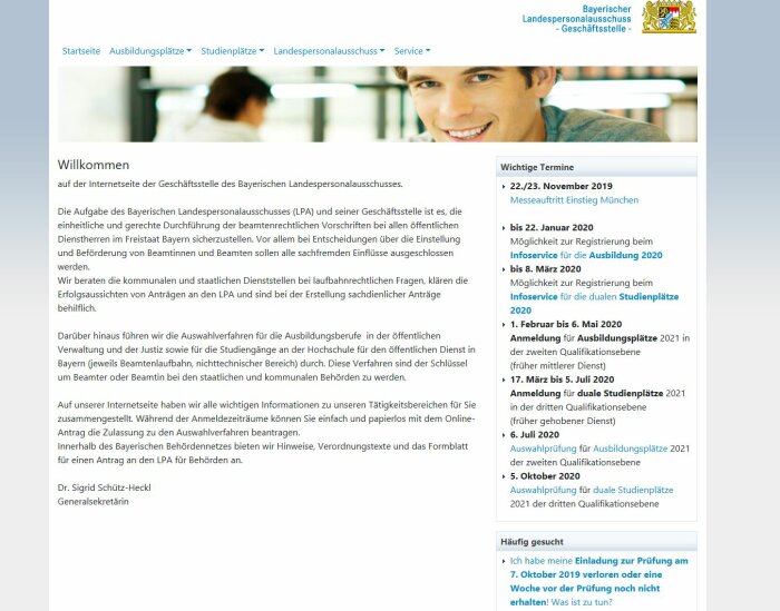 Screenshot der Webseite Bayerischer Landespersonalausschuss