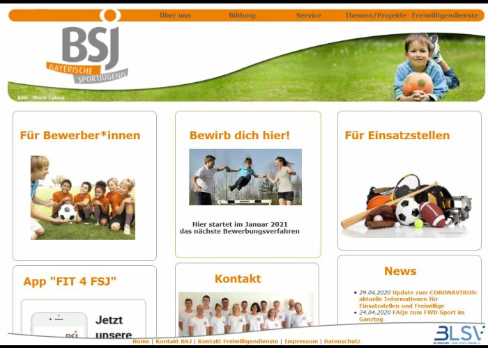 Screenshot der Webseite der Bayerischen Sportjugend