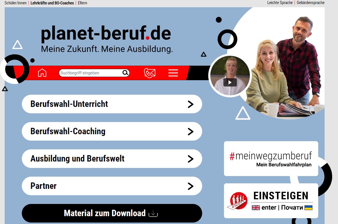 Screenshot der Website planet-beruf.de