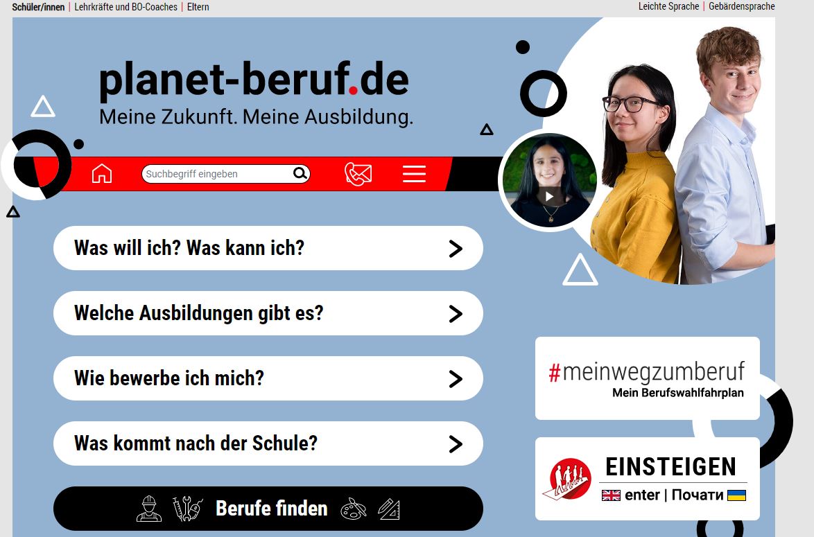 Screenshot der Website planet-beruf.de