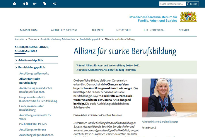 Screenshot der Startseite Allianz für Starke Berufsbildung