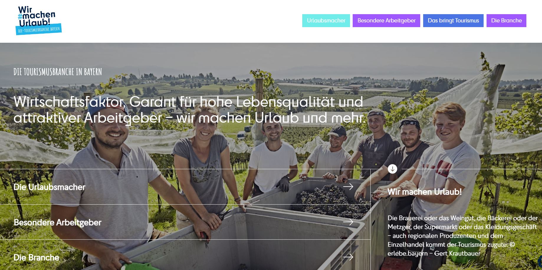 Screenshot der Website https://die-tourismusbranche.bayern