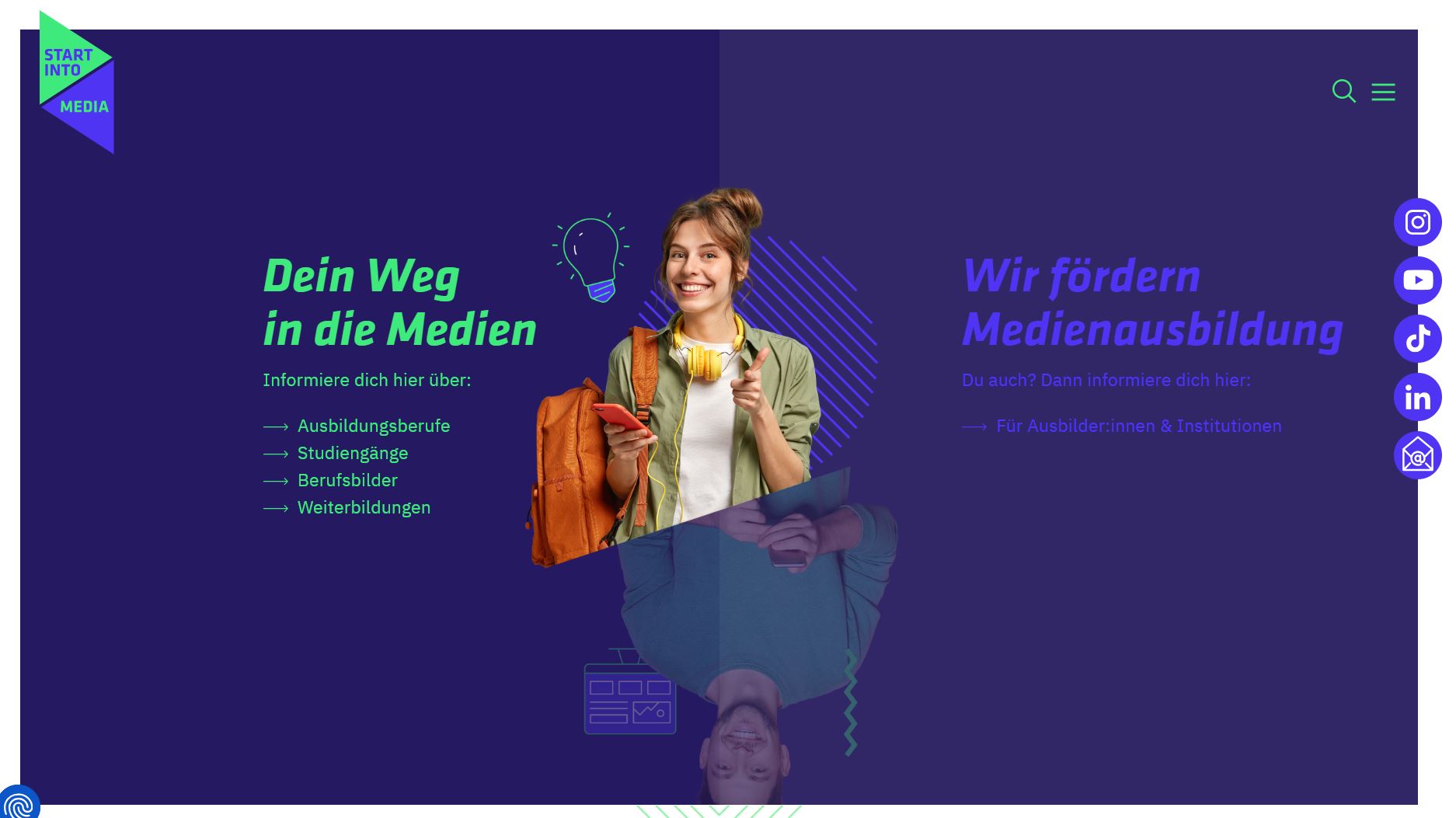 Screenshot der Website https://www.startintomedia.de/