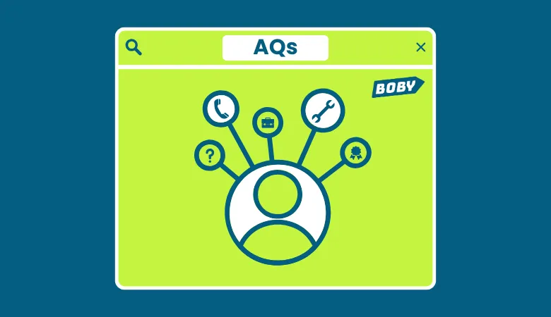 In der Suchleiste einer Website steht „AQs“. Darunter ist ein symbolisches Männchen zu sehen, das mit mehreren Symbolen vernetzt ist.